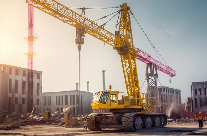 工程建筑道路移动式起重机和施工现场塔式起重机,高清,摄影图,摄影图片,图片大全,摄影图免费下载